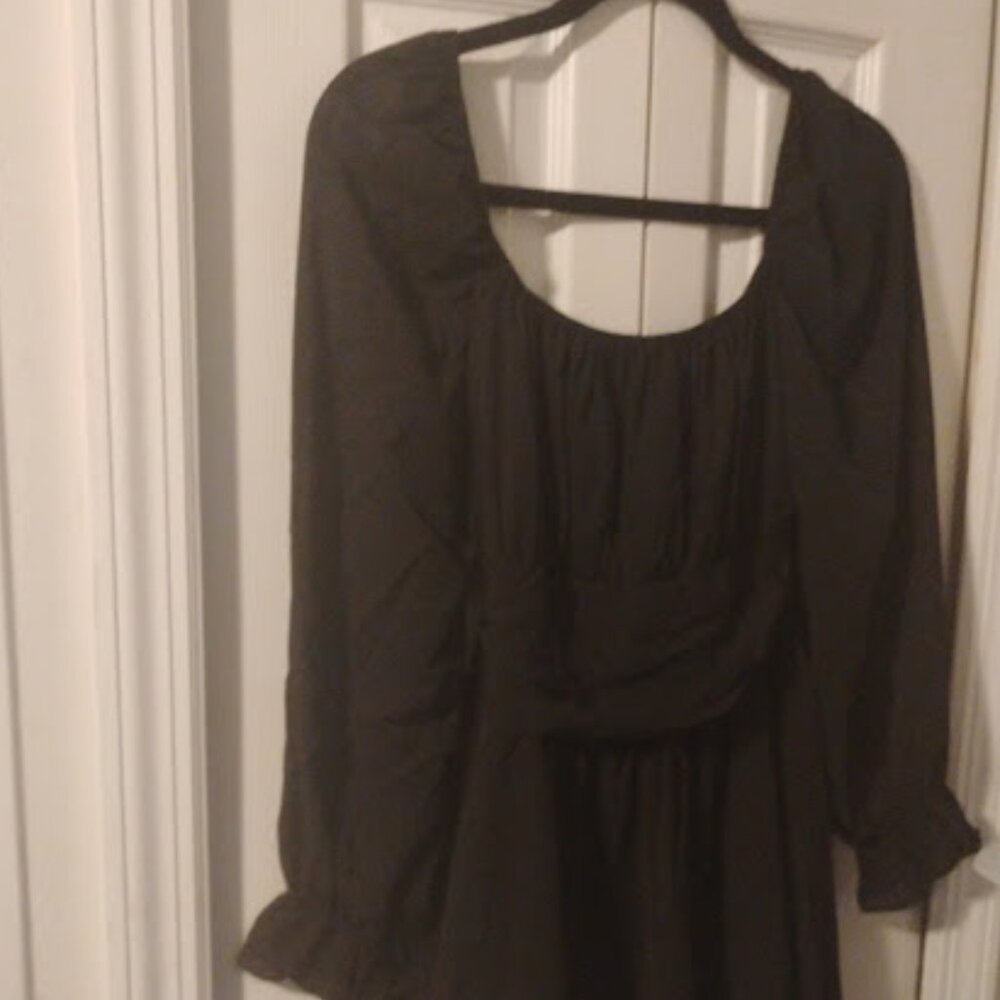 Women's Exlura Black Puff Sleeve Midi Dress with Back Tie Detail Size S